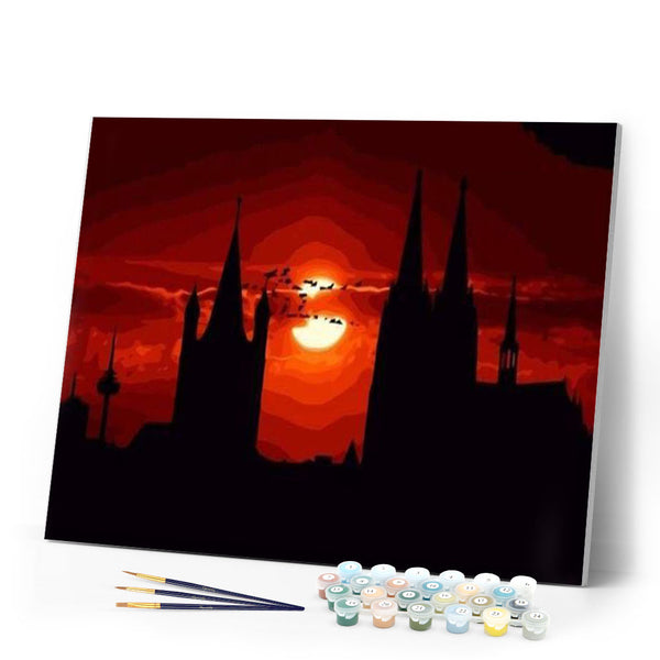 paint by numbers | Red Castle Sunset | easy landscapes | FiguredArt