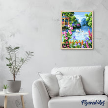 Load image into Gallery viewer, paint by numbers | Swan Lake on a Sunny Day | animals birds intermediate landscapes swans | FiguredArt