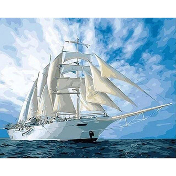 paint by numbers | White Sailing Boat | intermediate ships and boats | FiguredArt