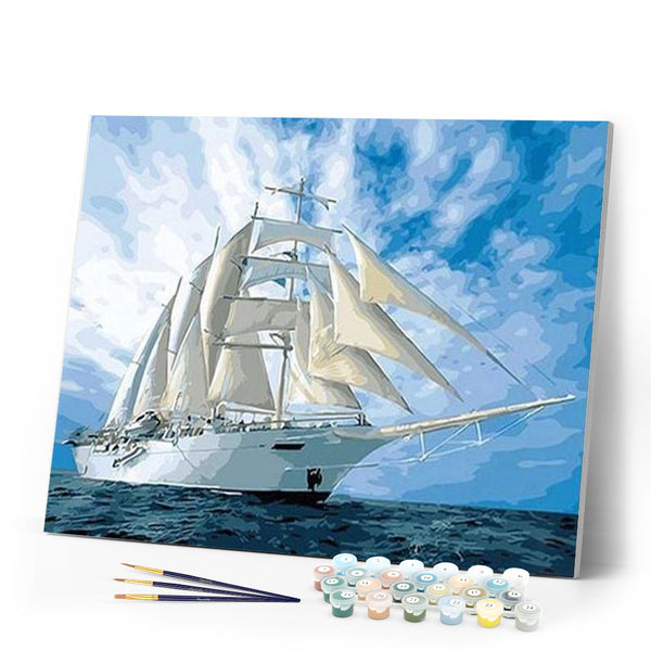 paint by numbers | White Sailing Boat | intermediate ships and boats | FiguredArt