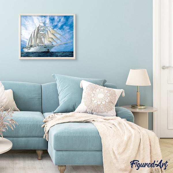 paint by numbers | White Sailing Boat | intermediate ships and boats | FiguredArt