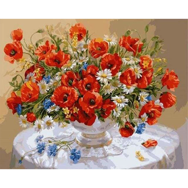 paint by numbers | Red Flowers bouquet on a table | flowers intermediate | FiguredArt
