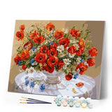 paint by numbers | Red Flowers bouquet on a table | flowers intermediate | FiguredArt