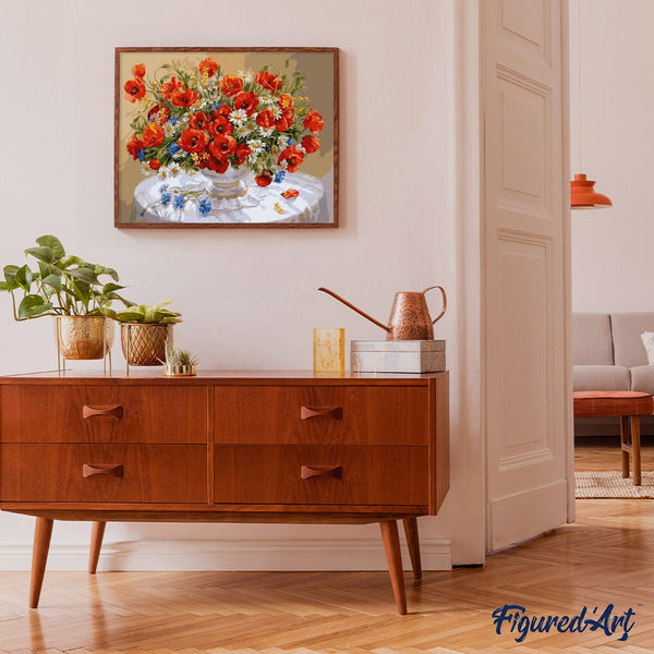 paint by numbers | Red Flowers bouquet on a table | flowers intermediate | FiguredArt