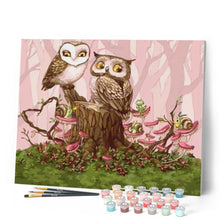 Load image into Gallery viewer, paint by numbers | Owls in the Forest | animals intermediate owls | FiguredArt