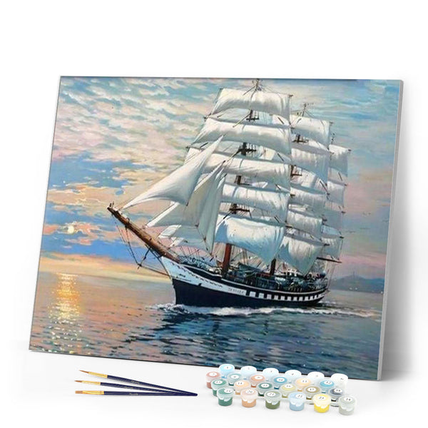 paint by numbers | Sailboat Ocean Landscape | advanced ships and boats | FiguredArt