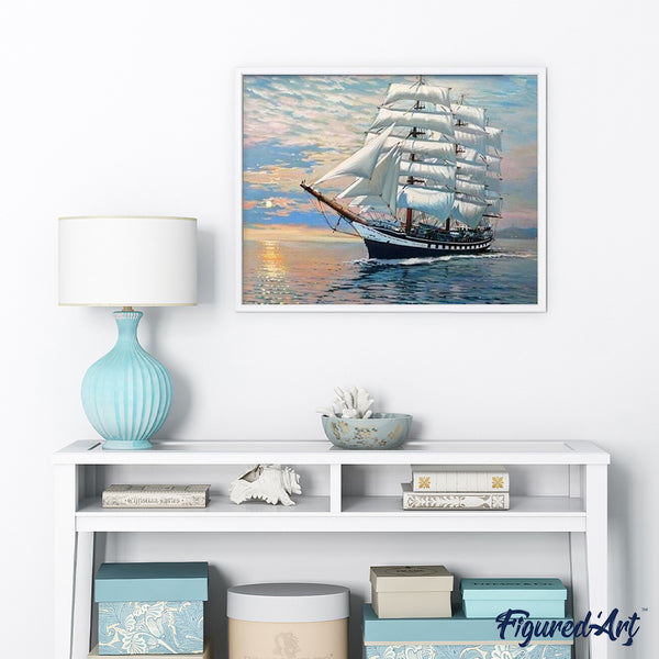 paint by numbers | Sailboat Ocean Landscape | advanced ships and boats | FiguredArt