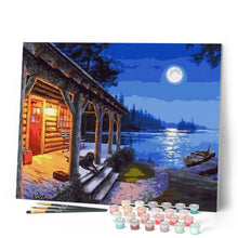 Load image into Gallery viewer, paint by numbers | Cabin and Moonlight View | intermediate landscapes | FiguredArt