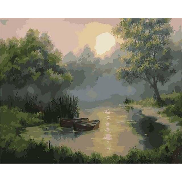 paint by numbers | Small Lake at Dawn | intermediate landscapes mountains | FiguredArt
