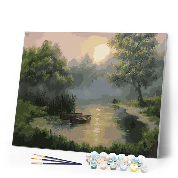 paint by numbers | Small Lake at Dawn | intermediate landscapes mountains | FiguredArt