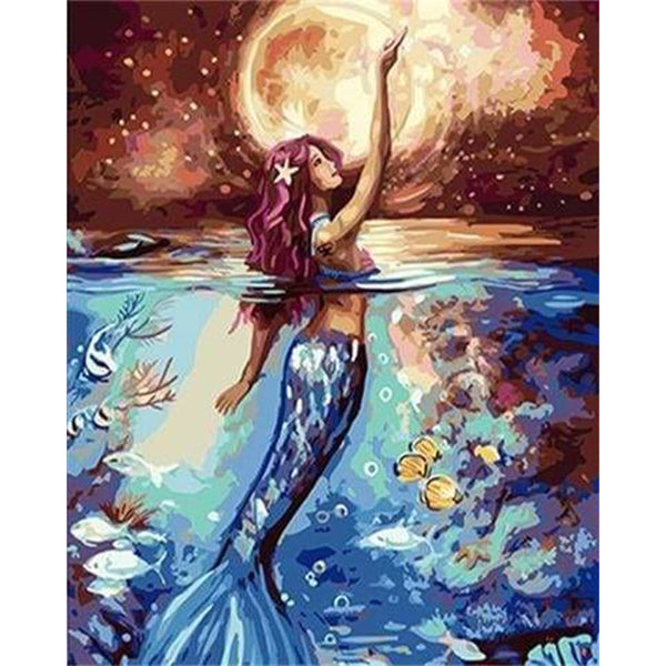 paint by numbers | Mermaid and Moonlight | animals fish intermediate | FiguredArt