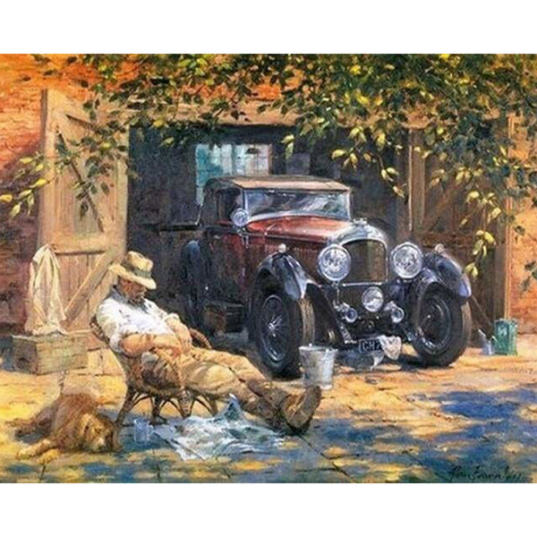 paint by numbers | Man sitting near his car | advanced landscapes | FiguredArt