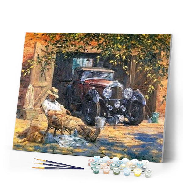 paint by numbers | Man sitting near his car | advanced landscapes | FiguredArt