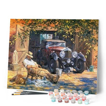 Load image into Gallery viewer, paint by numbers | Man sitting near his car | advanced landscapes | FiguredArt