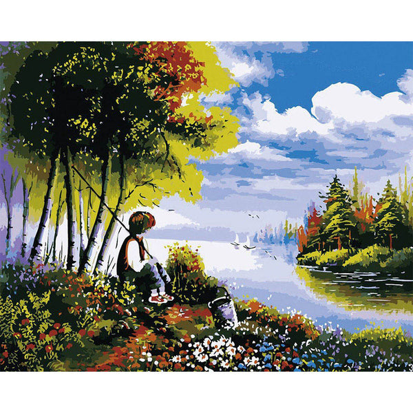 paint by numbers | Child fishing | advanced landscapes | FiguredArt