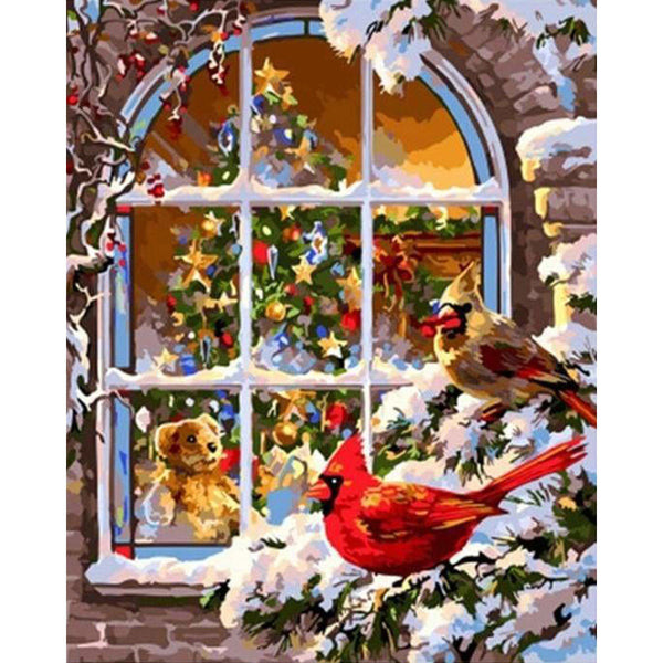 paint by numbers | Christmas Window | animals birds christmas intermediate | FiguredArt