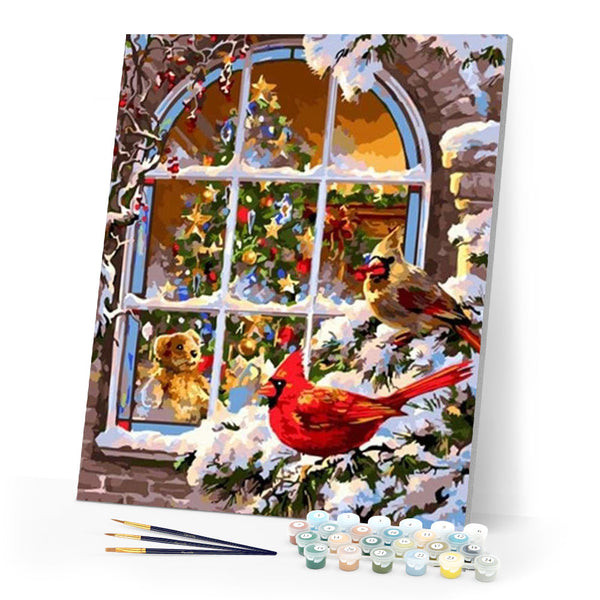 paint by numbers | Christmas Window | animals birds christmas intermediate | FiguredArt
