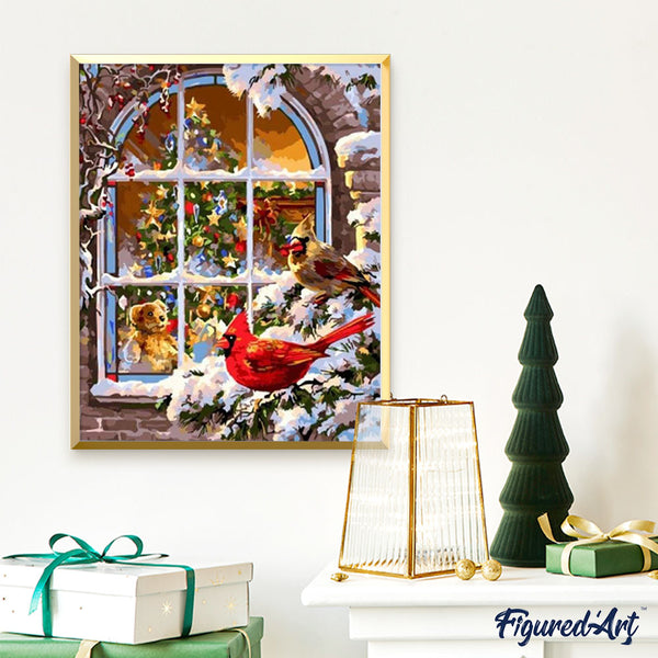 paint by numbers | Christmas Window | animals birds christmas intermediate | FiguredArt