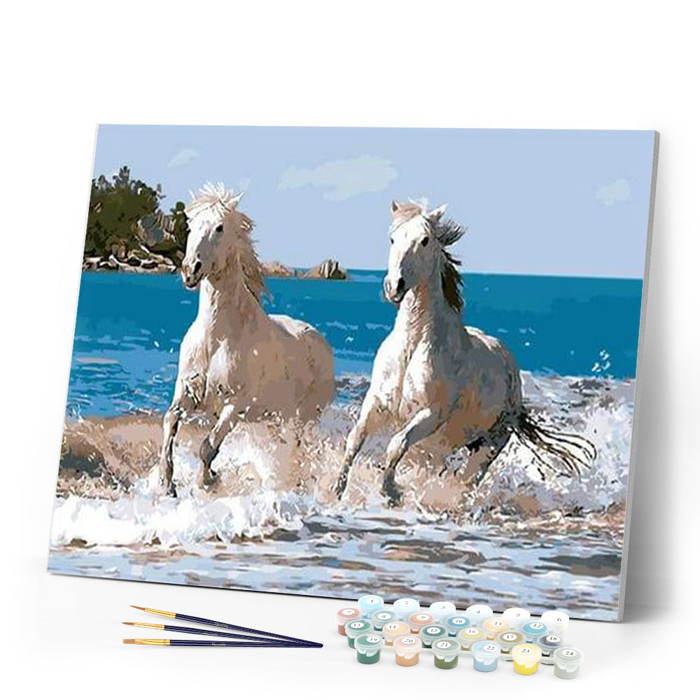 paint by numbers | White Horses and Seaside | animals horses intermediate | FiguredArt