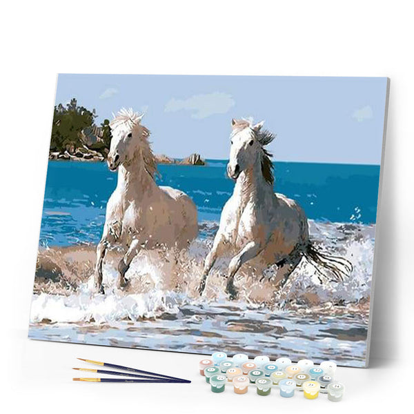 paint by numbers | White Horses and Seaside | animals horses intermediate | FiguredArt