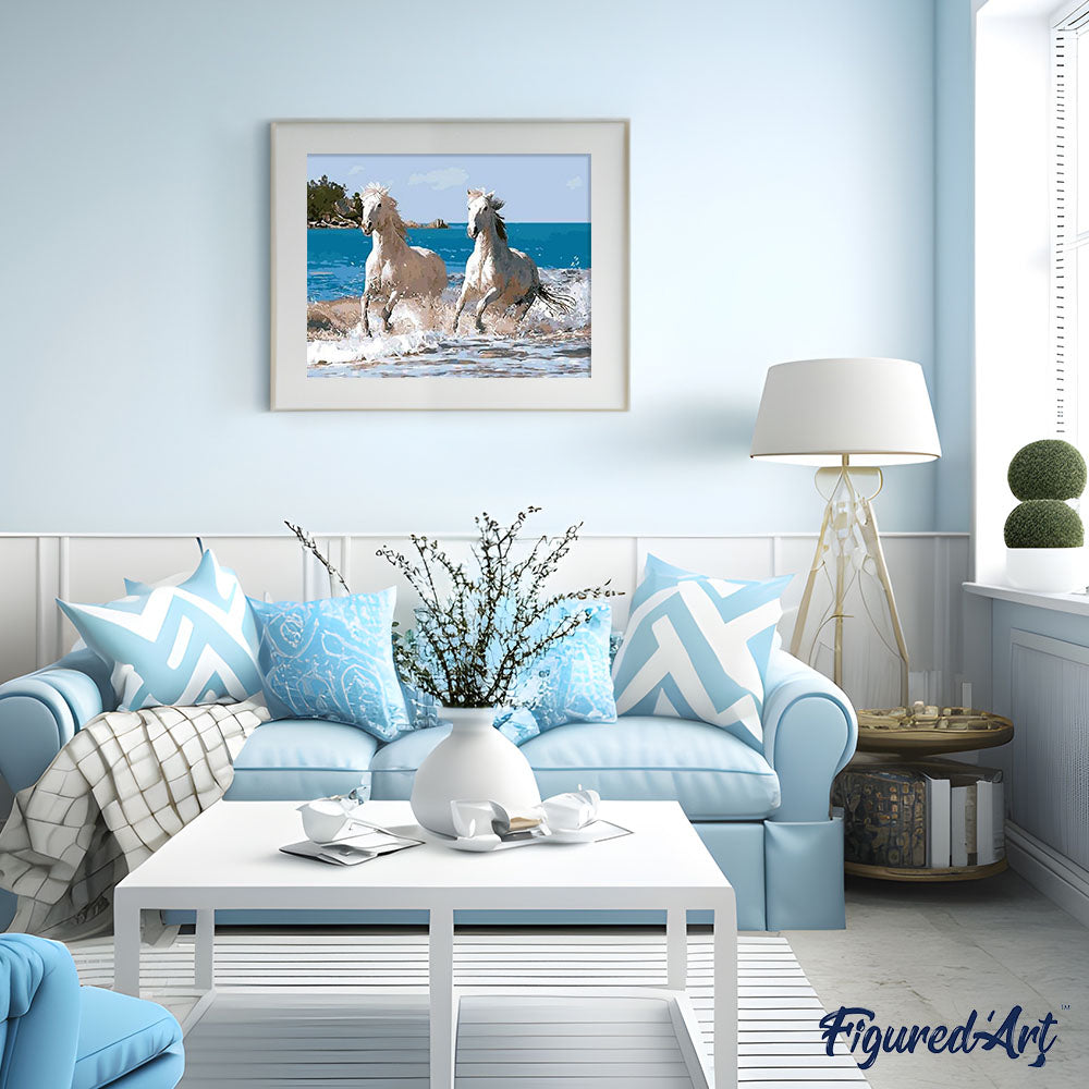 paint by numbers | White Horses and Seaside | animals horses intermediate | FiguredArt