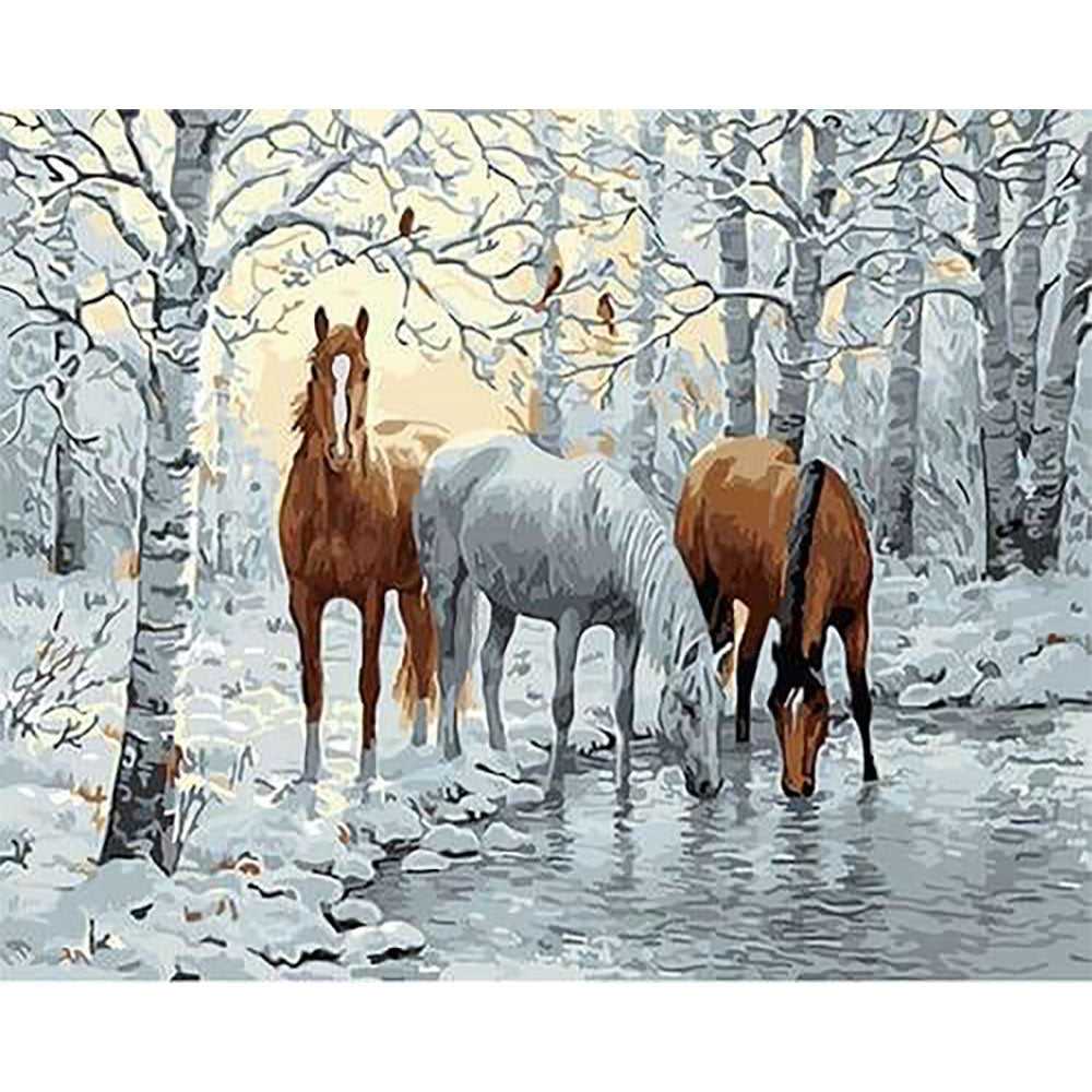 paint by numbers | Horses in the White Forest | animals horses intermediate landscapes | FiguredArt