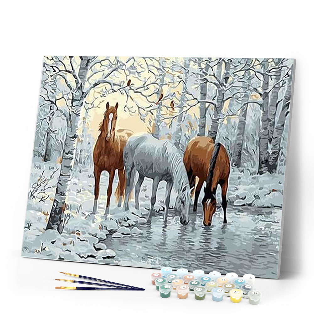 paint by numbers | Horses in the White Forest | animals horses intermediate landscapes | FiguredArt