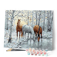Load image into Gallery viewer, paint by numbers | Horses in the White Forest | animals horses intermediate landscapes | FiguredArt