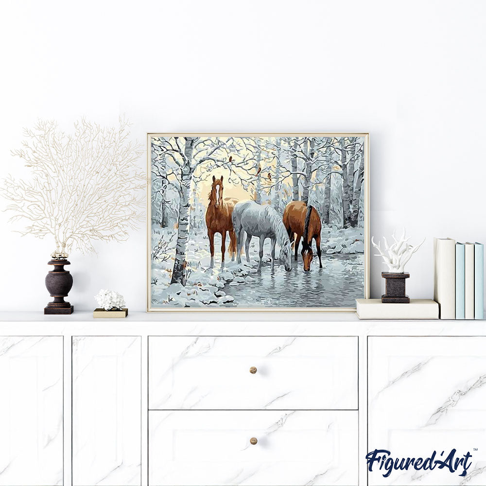 paint by numbers | Horses in the White Forest | animals horses intermediate landscapes | FiguredArt
