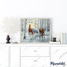 Load image into Gallery viewer, paint by numbers | Horses in the White Forest | animals horses intermediate landscapes | FiguredArt
