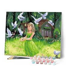 Load image into Gallery viewer, paint by numbers | Young Lady feeding Birds | animals birds intermediate kids | FiguredArt