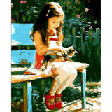 paint by numbers | Little Girl in the park with her cat | animals cats easy romance | FiguredArt