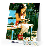 paint by numbers | Little Girl in the park with her cat | animals cats easy romance | FiguredArt