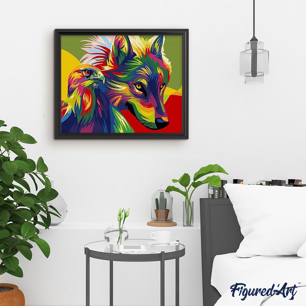 Paint by numbers - Wolf and Eagle Pop Art – Figured'Art