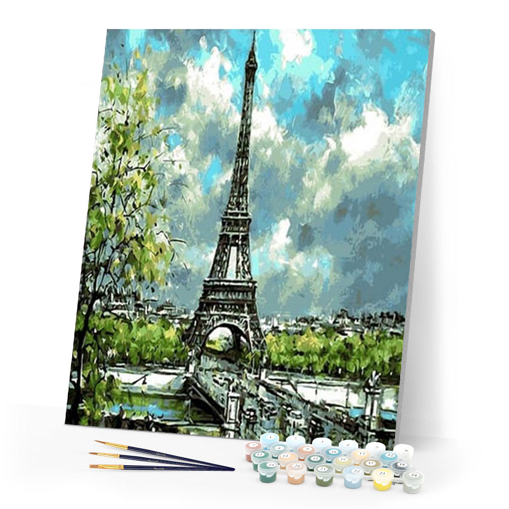 paint by numbers | Eiffel Tower Cloudy Day | cities intermediate | FiguredArt