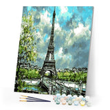 paint by numbers | Eiffel Tower Cloudy Day | cities intermediate | FiguredArt