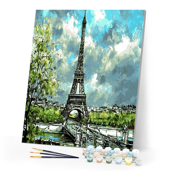 paint by numbers | Eiffel Tower Cloudy Day | cities intermediate | FiguredArt