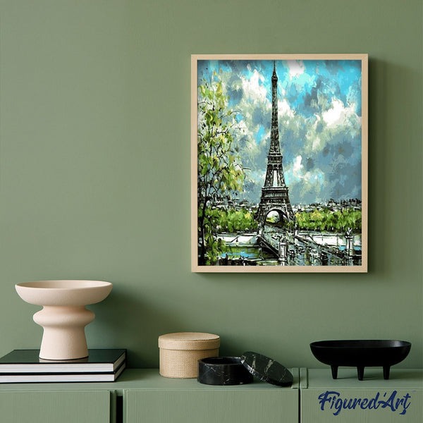 paint by numbers | Eiffel Tower Cloudy Day | cities intermediate | FiguredArt