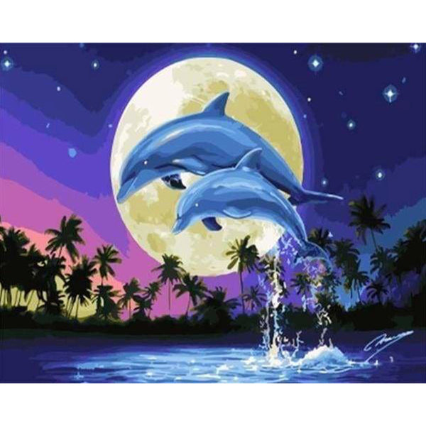 paint by numbers | Moon And Dolphins | animals dolphins easy | FiguredArt