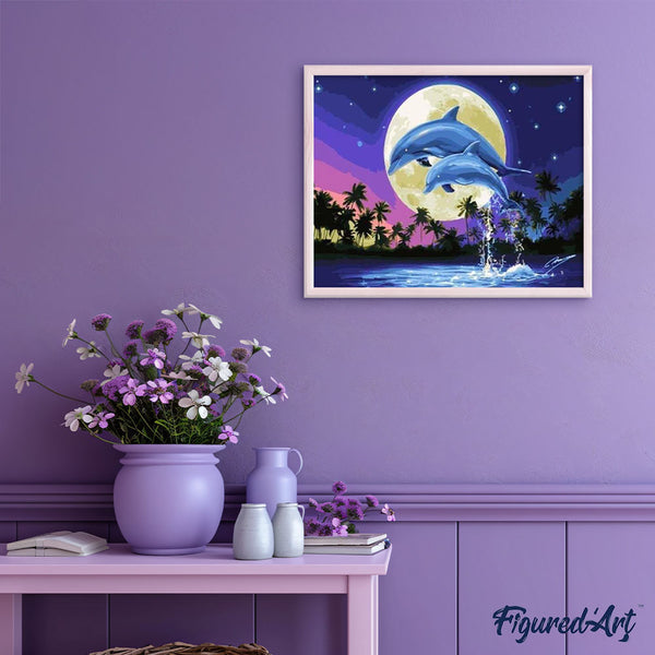 paint by numbers | Moon And Dolphins | animals dolphins easy | FiguredArt