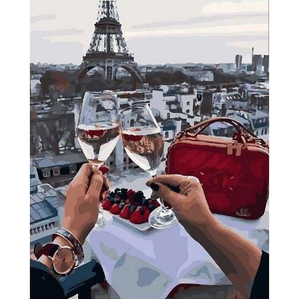 paint by numbers | Cheers with Eiffel Tower View | cities intermediate romance | FiguredArt