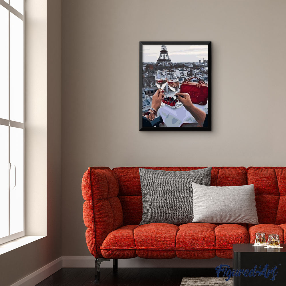 paint by numbers | Cheers with Eiffel Tower View | cities intermediate romance | FiguredArt