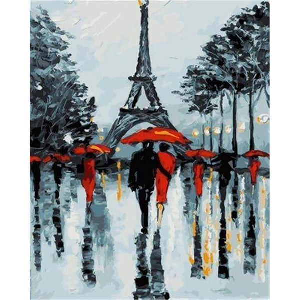 paint by numbers | Romantic couples near the Eiffel Tower | cities intermediate | FiguredArt