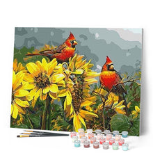 Load image into Gallery viewer, paint by numbers | Red Birds and Sunflowers | animals birds flowers intermediate | FiguredArt