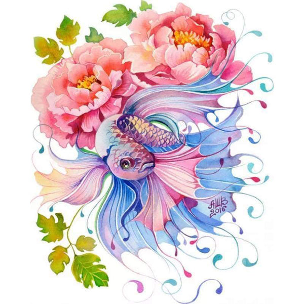 paint by numbers | Flowers and Fish interlaced | animals fish flowers intermediate | FiguredArt