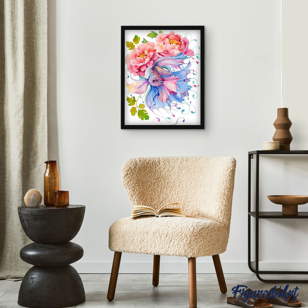 paint by numbers | Flowers and Fish interlaced | animals fish flowers intermediate | FiguredArt