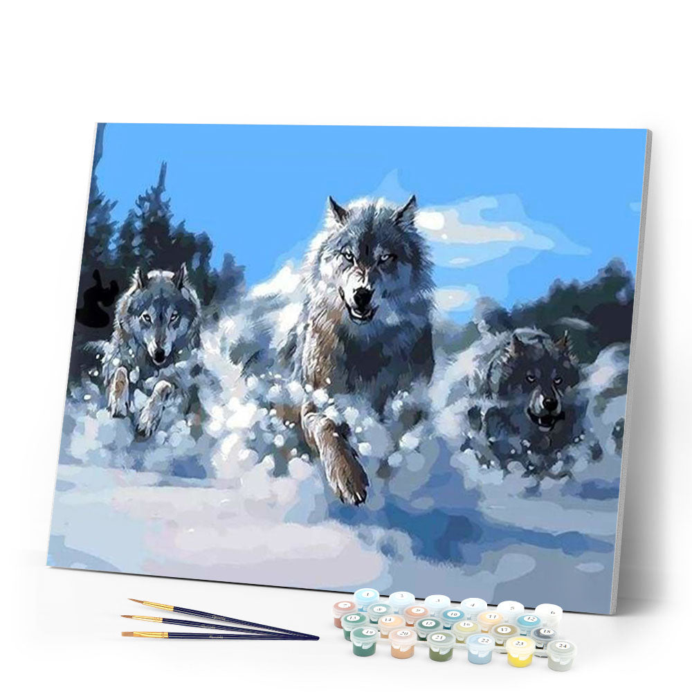 paint by numbers | Pack of Wolves in the Snow | animals intermediate wolves | FiguredArt