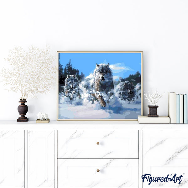 paint by numbers | Pack of Wolves in the Snow | animals intermediate wolves | FiguredArt