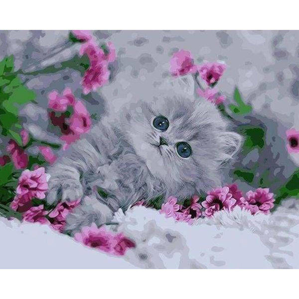 paint by numbers | Kitten in the Flowers | animals cats flowers intermediate | FiguredArt