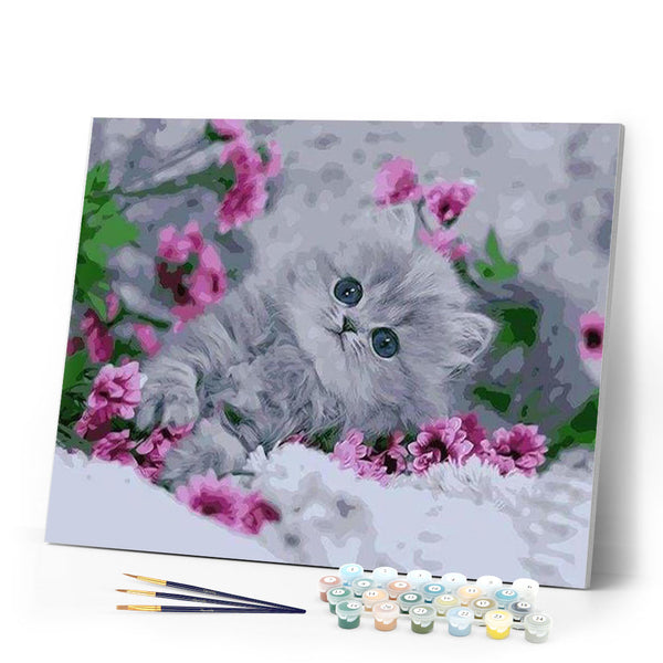 paint by numbers | Kitten in the Flowers | animals cats flowers intermediate | FiguredArt